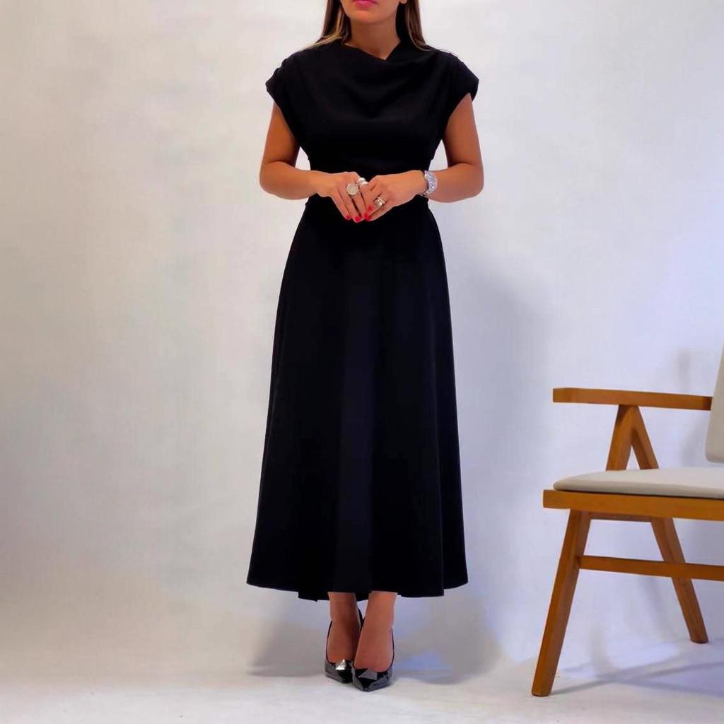 Лето 2025 Европейское и американское женское элегантное платье с драпированным вырезом, открытой спиной, сексуальное, стройнящее