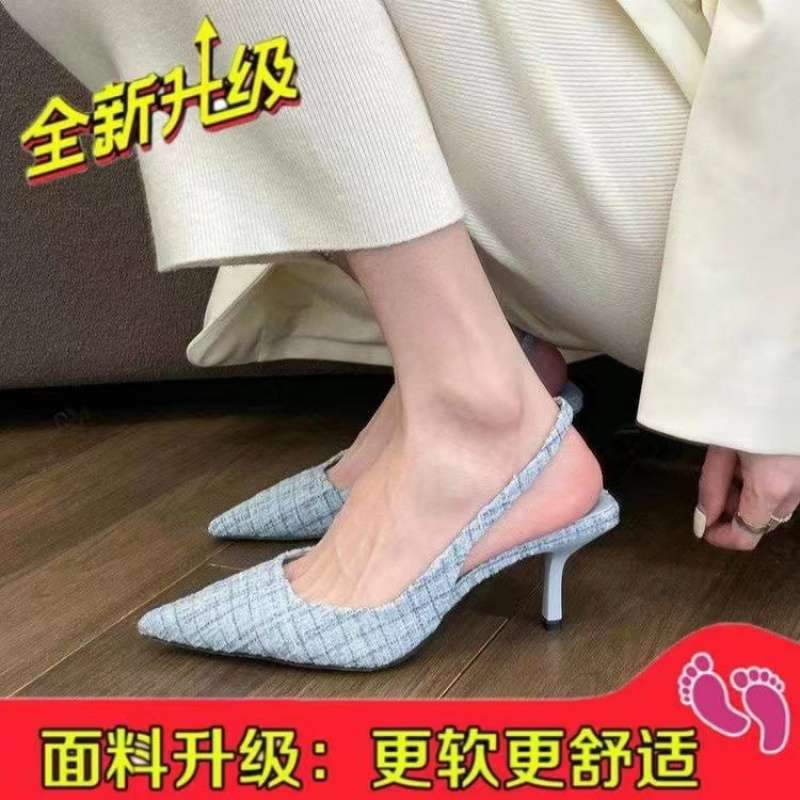 2025 новая весенне-летняя корейская версия клетчатые туфли-лодочки на высоком каблуке, с острым носком, с мелким вырезом, задний тонкий каблук