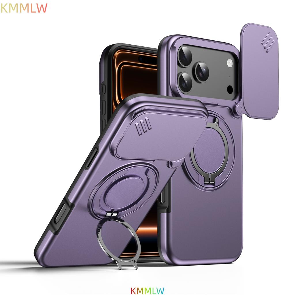 Магнитный чехол-подставка с кольцом для iPhone 17 Pro Max Защита сдвижной крышки объектива камеры ТПУ-каркас Пластиковая задняя крышка