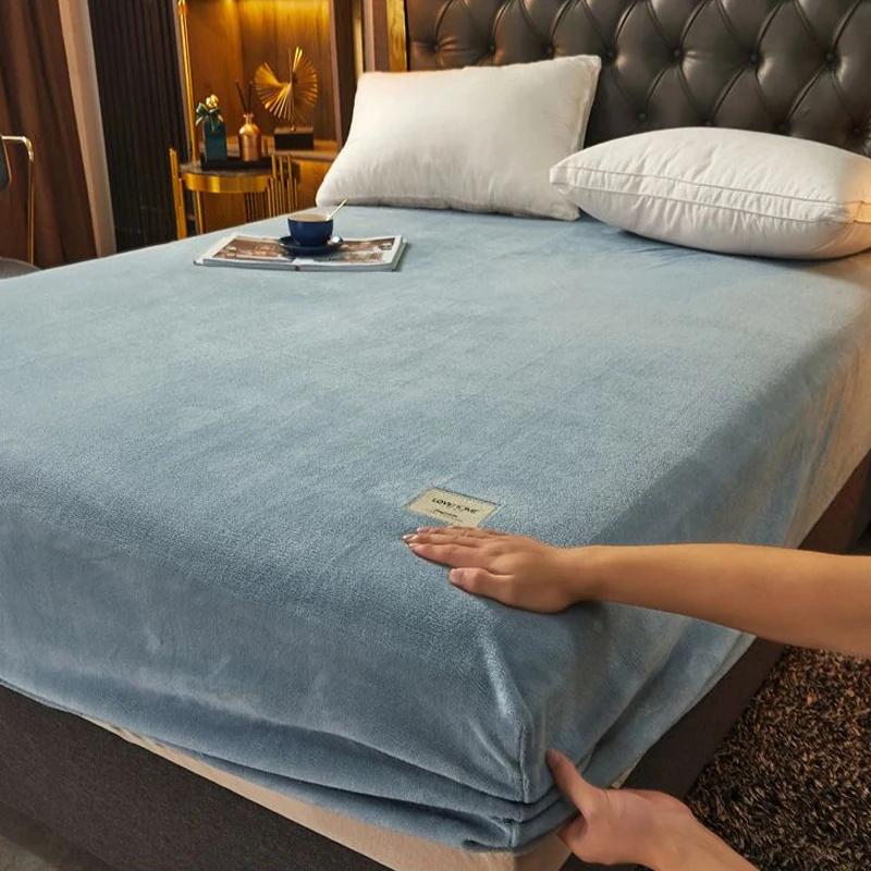 Мягкий теплый наматрасник, утолщенный бархатный эластичный чехол для простыни, протектор, однотонный чехол для кровати, латексный коврик, чехол для кровати, постельные принадлежности