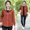 Women's Spring Short Hooded Jacket, Middle Aged and Elderly, Solid Color Style, Slim Fit Jacket