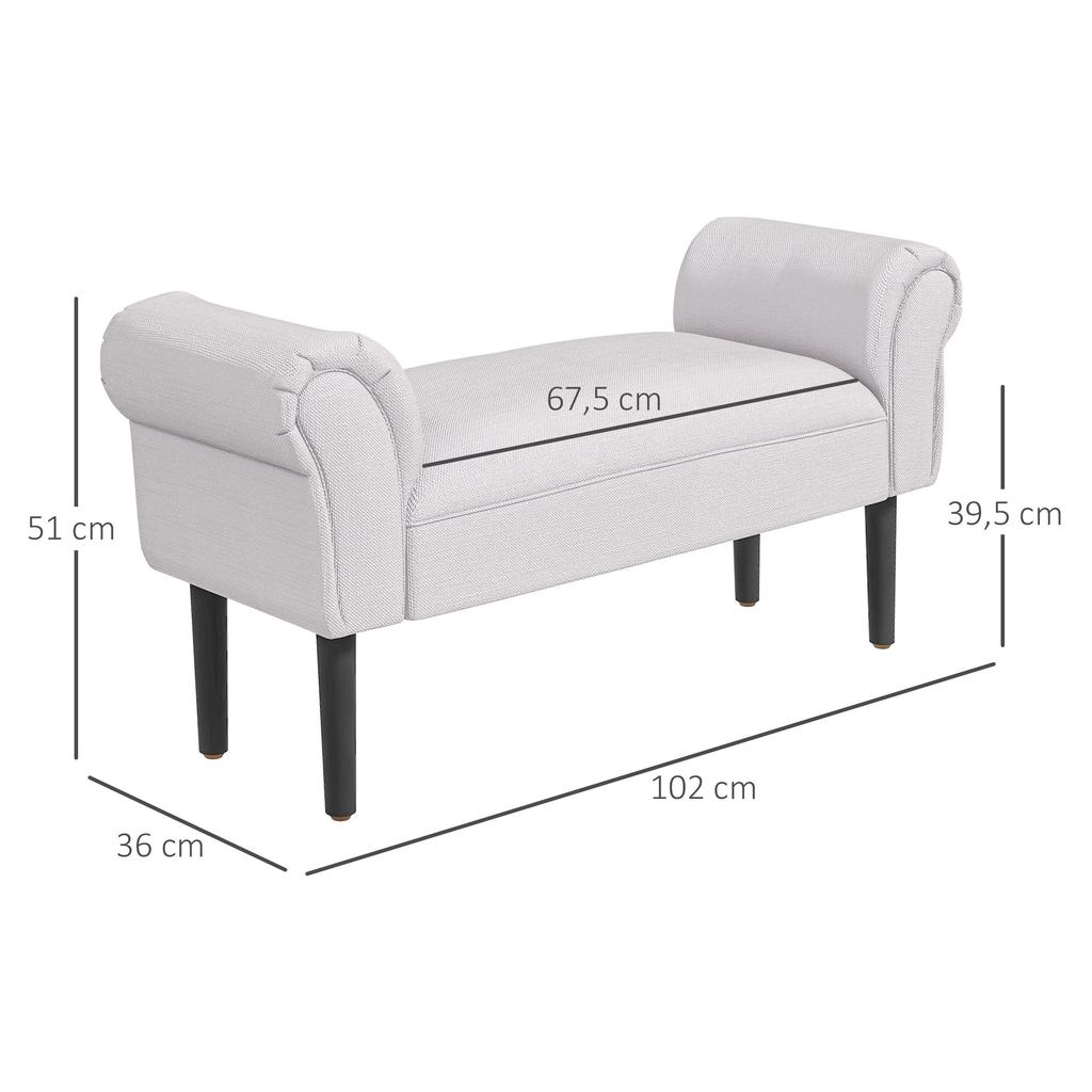 Bench Upholstered Bench with Sailcloth Fabric, Armrest Hallway Bench with Wooden Frame, Shoe Bench for Bedroom, Living Room