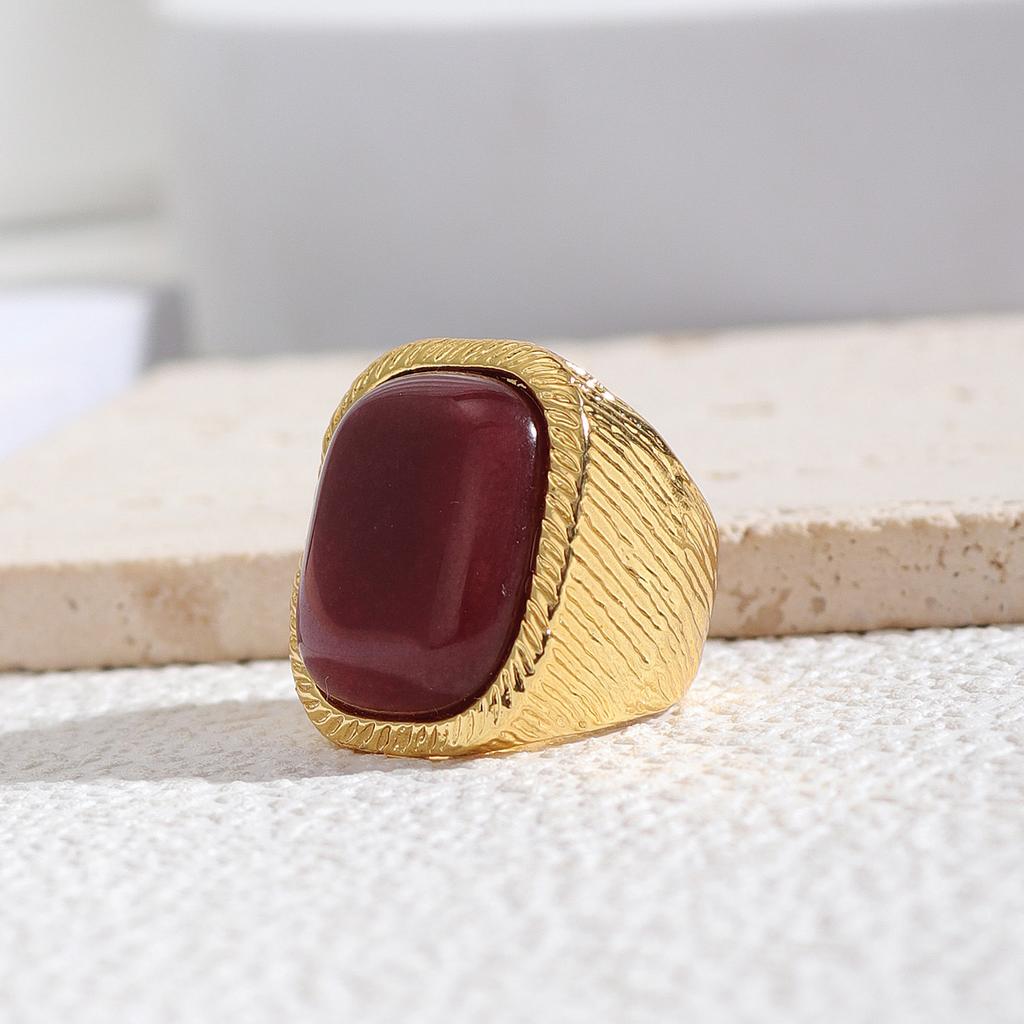 New 2024 Geometric Square Stone Vintage Ring Chunky Gold Color Trend Personality Jewelry Accessories for Women Girl