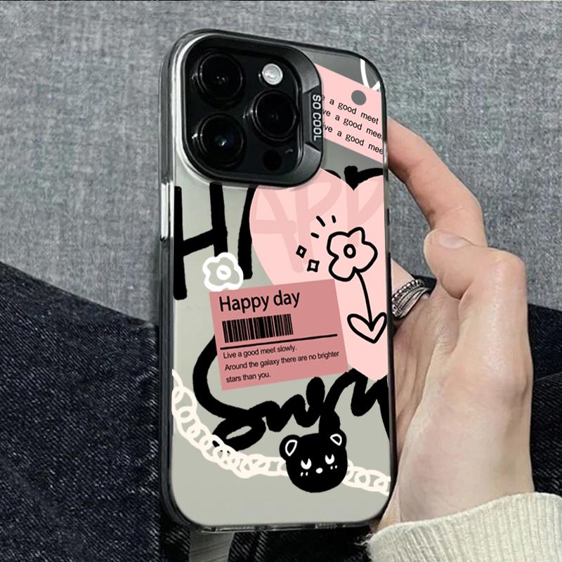 Black Lettering Doodle Heart Pattern Print Phone Case For iPhone 17 Pro Max 16 15 14 13 12 11 XS X XR 7 8 Plus 16E 17 Air Cover