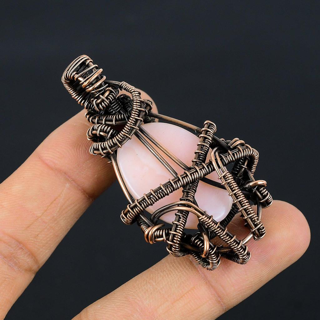 Подвеска из розового опала, обернутая медной проволокой 999 пробы, Ювелирное украшение с подвеской из драгоценного камня ручной работы, Подарки для жены, Совершенно новая подвеска