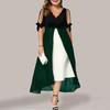 Women Plus Size 3/4 Sleeves V Neck Chiffon Panel Contrast Cocktail Semi Formal Play Dress