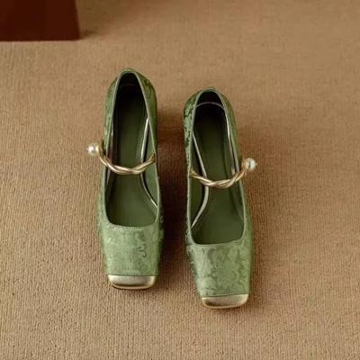 2024 Туфли Мэри Джейн на высоком каблуке женские новинка весна/лето 2024 года новые элегантные туфли на толстом каблуке с неглубоким носом и квадратным носком