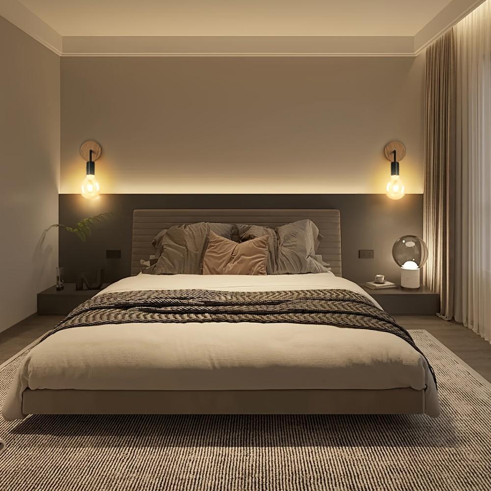 Деревянная настенная лампа, винтажное бра, настенные светильники, E27, прикроватная лампа в стиле ретро, индустриальный декор, светильник для столовой и спальни