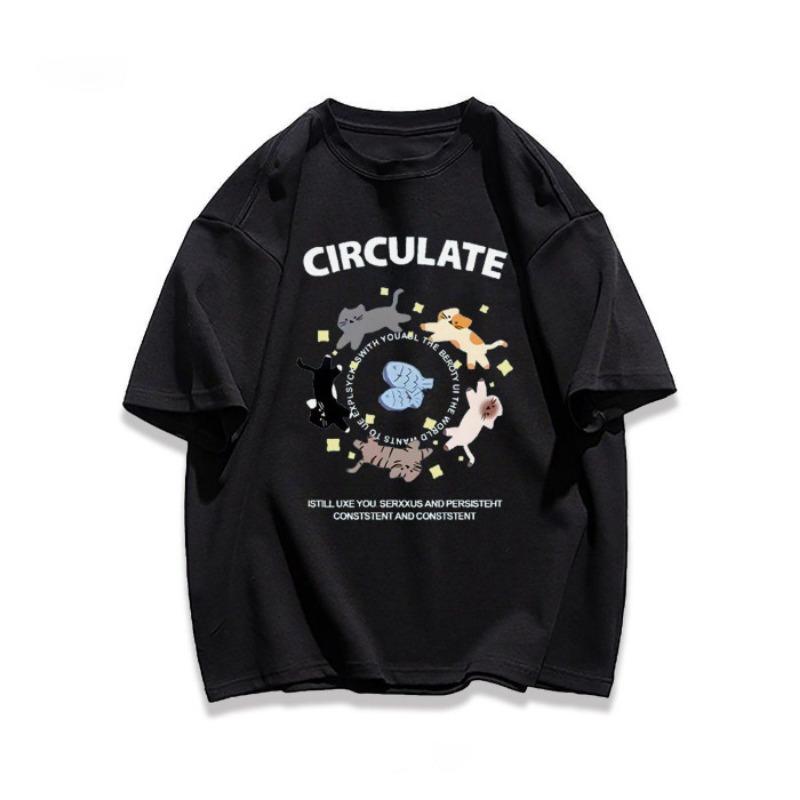 Женский летний новый свободный повседневный топ с короткими рукавами и принтом котят