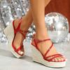 10.4CM Heel 3.5CM Platform Rhinestone Strappy Espadrille Wedge Sandals Women's Ankle Strap Heels for Ladies Summer Beach Shoes