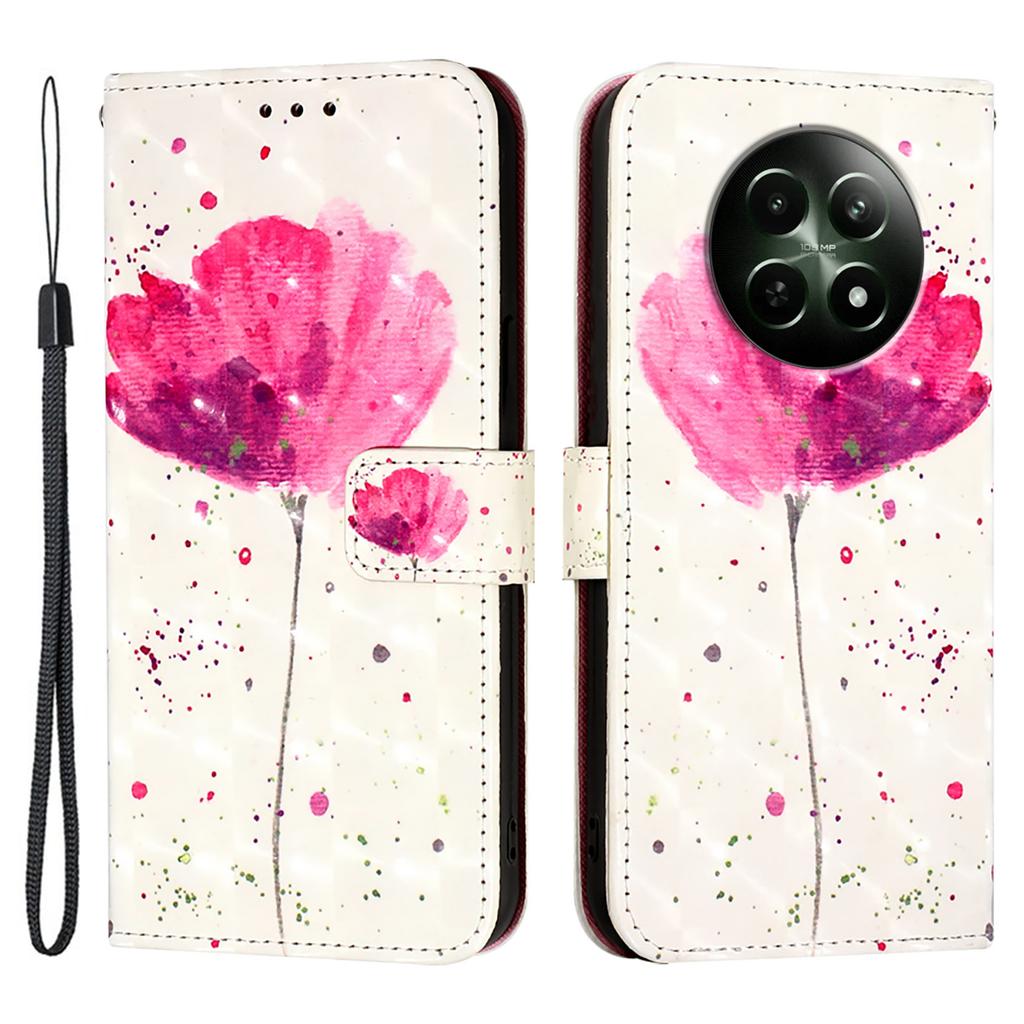 Для Realme 12 5G Кожаный чехол с печатью рисунка Кошелек Подставка Мобильная обложка с ремешком