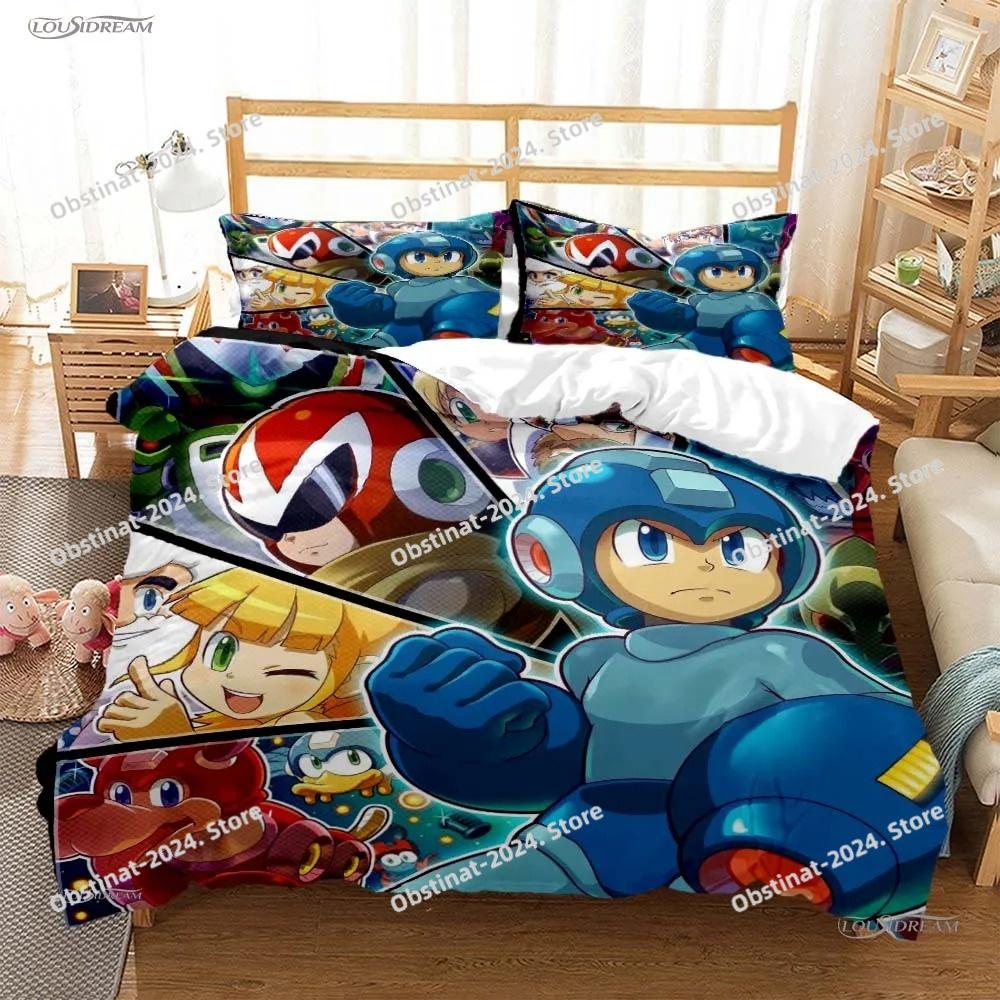 Игровой постельный комплект Rockman Megaman на все сезоны, постельное белье с принтом, пододеяльник, простыня, наволочка, мягкое покрывало, размеры Full, Queen, King