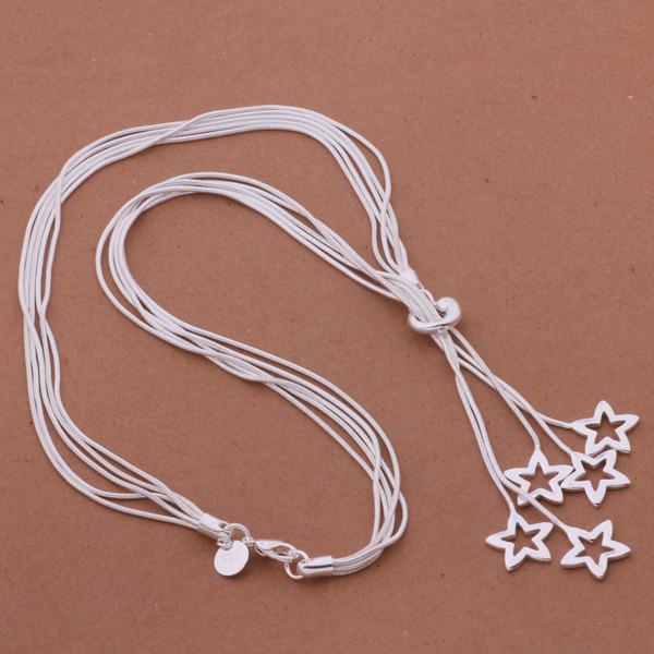Посеребренный комплект ожерелья S925 серебряные серьги браслет комплект очаровательная кисточка модные украшения с покрытием S925 серебряный браслет с звездами неба комплект ожерелья серьги