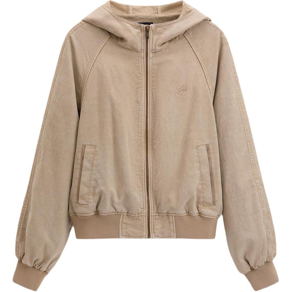 Gap Вышитый логотип Смесь лиоцелла Свободная рабочая куртка на молнии с капюшоном Женские куртки 829170