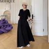MODIQUE Summer Plus Size New Dress Shirt Women Loose Solid Spliced Cotton Linen A-Line Dress Casual Female Dresses O-Neck Short Sleeve