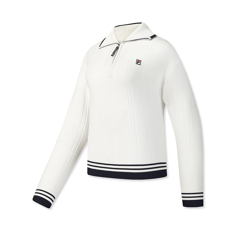 Fila Теннисная Мода Классический Минималистичный Спортивный Повседневный Теннисный Стиль Свободный Свитер с Полумолнией Универсальный Вязаный Свитер с Длинным Рукавом Женский свитер A11W613402FWT