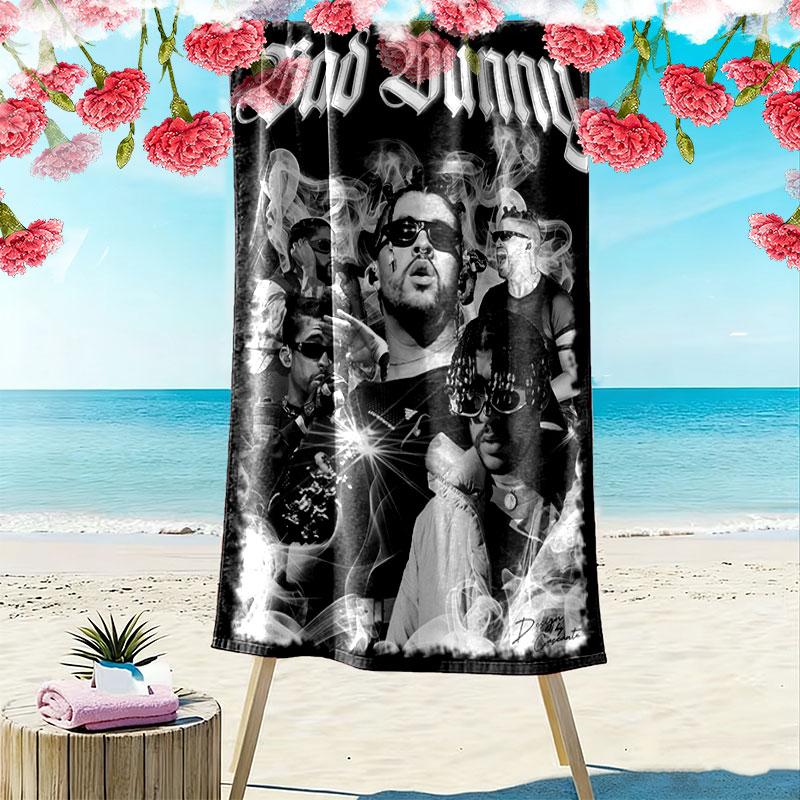 Bad Bunny Star Print Beach Towel, Large Soft Quick Dry Towel for Beach Camping Swimming