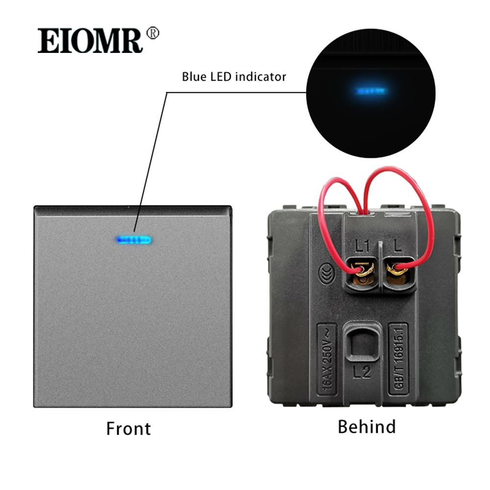 EIOMR A6 Series Grey Flame Retardant PC Panel Wall Switch EU Socket HDMI-compatible USB Type-C 2.1A Charger TV RJ45 Module DIY