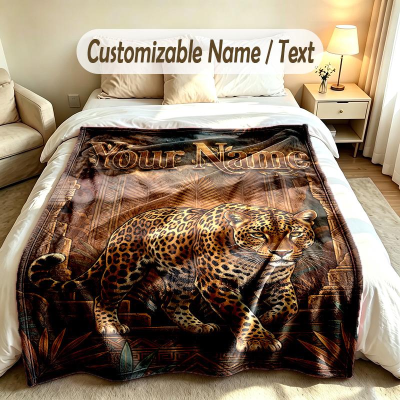 Lion Tiger Theme Custom Blanket Personalized Name & Text Customized Soft Warm Throw Blanket Home Decor