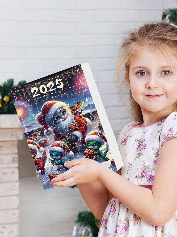 24-Days Christmas Tree Decorations with Santa Hats Cute Dragon Countdown Calendar Mini Xmas Tree Dragon Pendant for Home Decor