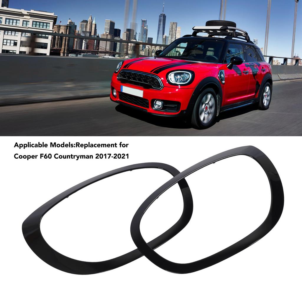 Headlamp Trim Ring Cover 1 Pair Black Headlight Trim Ring Stylish Look 51138739352 Fade Proof for F60 Countryman 2017 To 2024