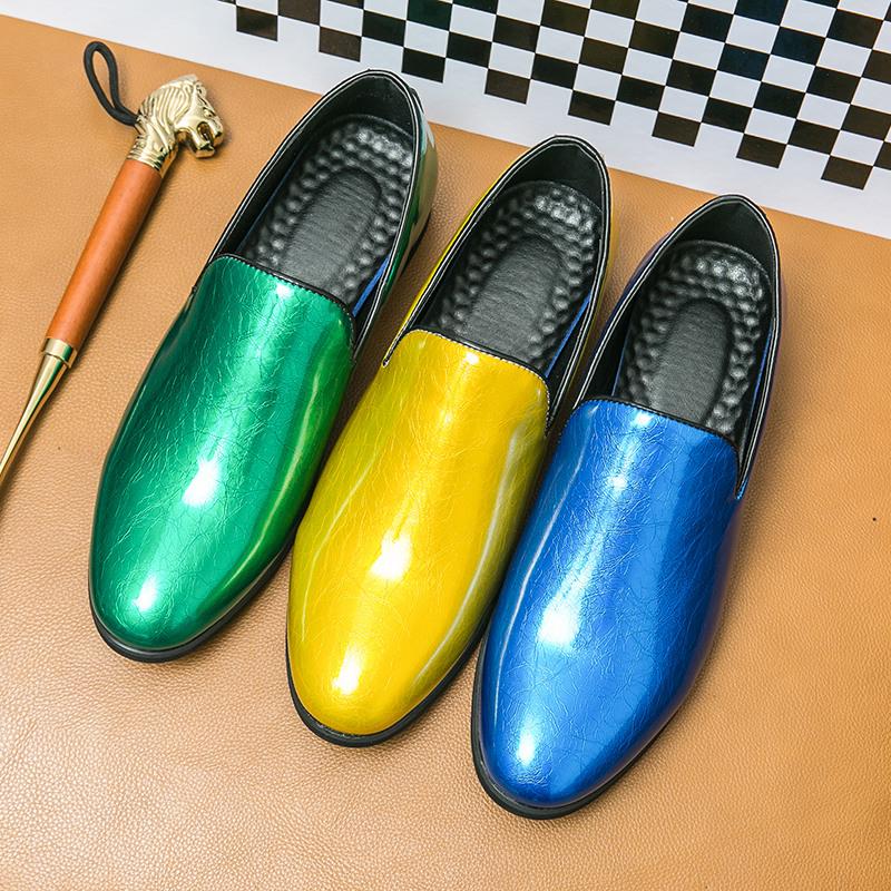 Fashion New Mens Patent Leather Shoes Fashion Glitter Green Loafers Shoes Men Casual Moccasin Shoes Man Slip On Flats Mocasines Hombre