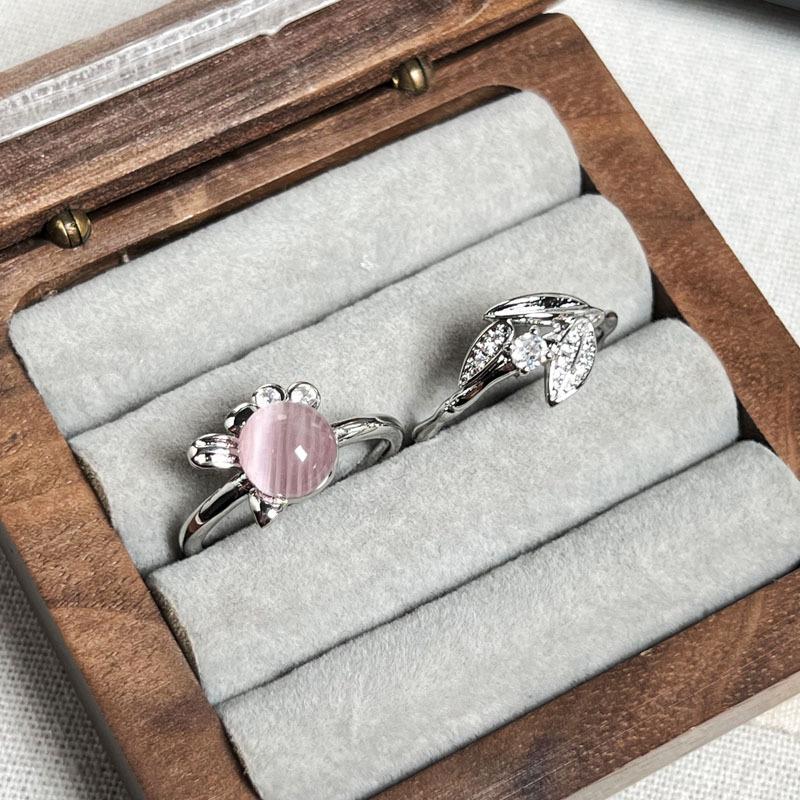 Cute palm personality unique pink cute opal design ring female simple leaf niche light luxury ring tide