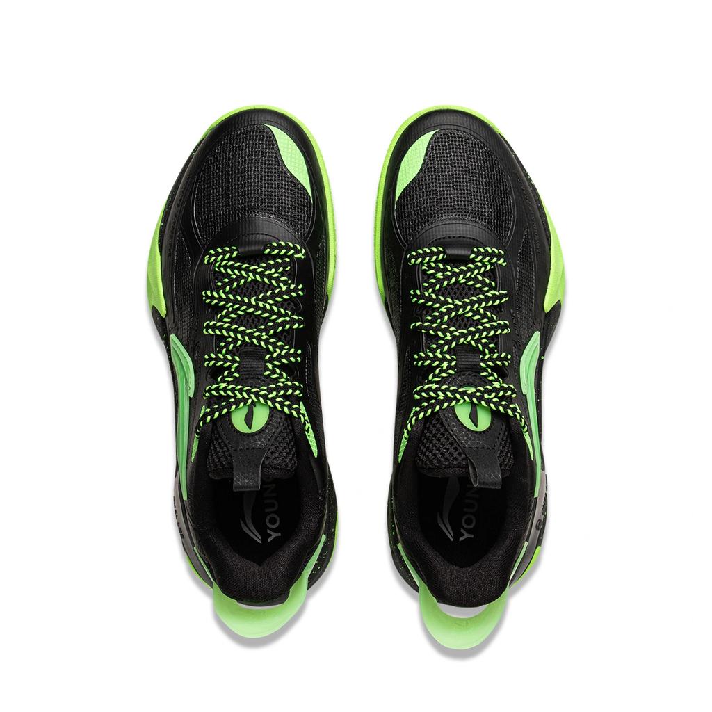 Li Ning Kids Wind Shadow 2.0 Simple Fashion Versatile Classic Basketball Shoes Kids Basketball Shoes Black Fluorescent-Green YKBV032-11