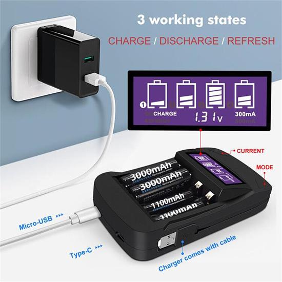 PALO Зарядное устройство 1,2 В AA/AAA, интеллектуальное зарядное устройство с ЖК-дисплеем, интеллектуальное зарядное устройство AA, зарядное устройство для NiCd NiMh аккумуляторов AA/AAA