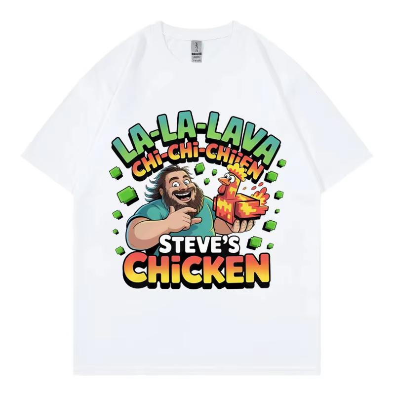 Steve's Lava Chicken Graphic T Shirts Men Women Casual Loose Short Sleeve T-shirt Harajuku Cartoon Oversized T-shirts Streetwear