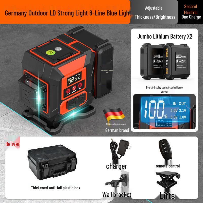 12-линейный высокоточный зеленый инфракрасный уровень с автоматическим креплением к наружной стене и самовыравниванием