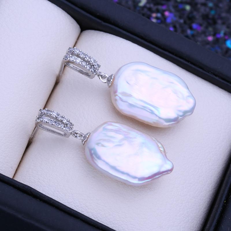 LSOOYH Natural Freshwater Big Baroque Pearl Necklace Geometric Pendant Fashion Drop Earrings For Women Pearl Jewelry Sets