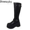Модные женские сапоги до колена, модные ботильоны на платформе, танкетке, длинные ботинки, осенне-зимняя женская обувь