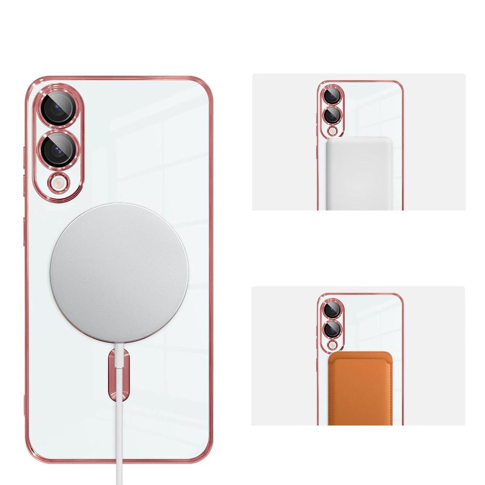 Case for Samsung Galaxy S25 Edge, Electro MagSafe, pink rose gold + Glass screen protector