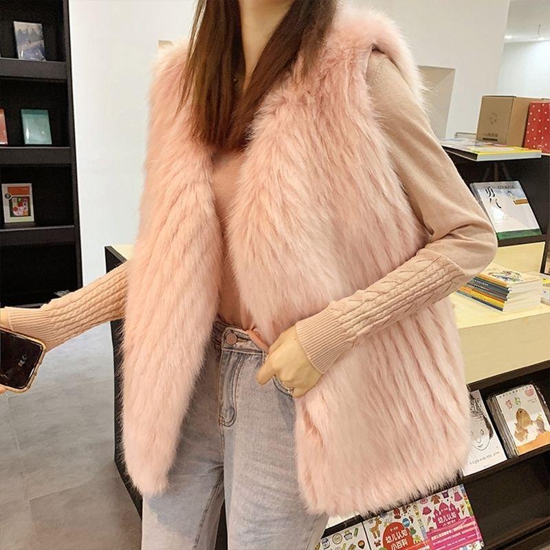 New imitation fox fur vest fashionable encrypted woven strips imitation raccoon dog hair lazy wind outside