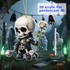 Skeleton Rose Pendant Car Rearview Mirror Ornament Acrylic 2D Bag Pendant Halloween Christmas Decoration Gift for Car Enthusiasts