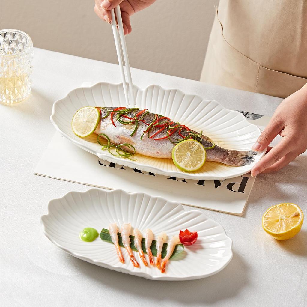Фарфоровая тарелка для морепродуктов высокого класса, белая, термостойкая, идеально подходит для рыбы на пару.