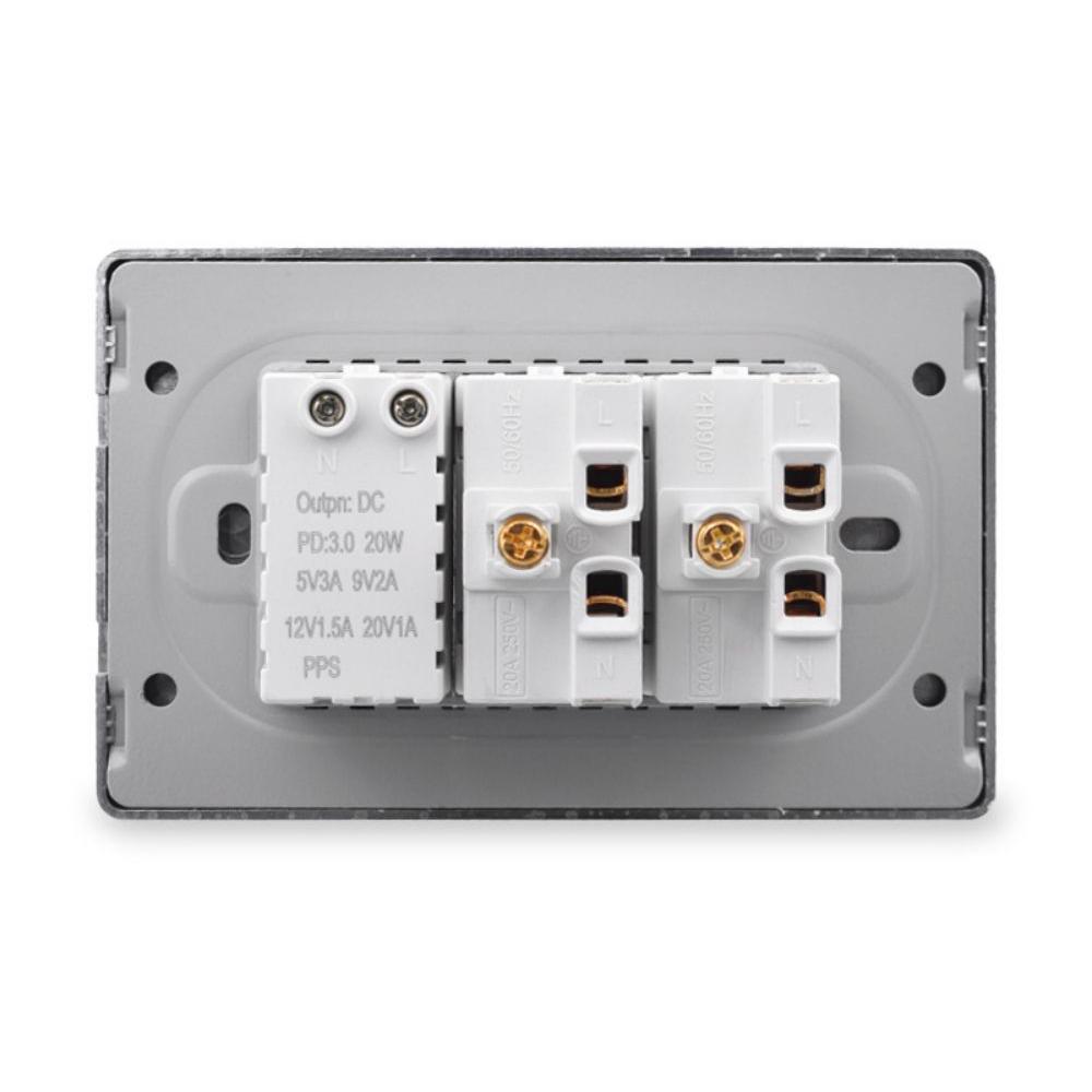 Glass Panel Brazil Registered Jack Dual Usb C- Type Light Switch Office Wall Power Socket 118 * 72mm Grey Fiberglass 20a 10a