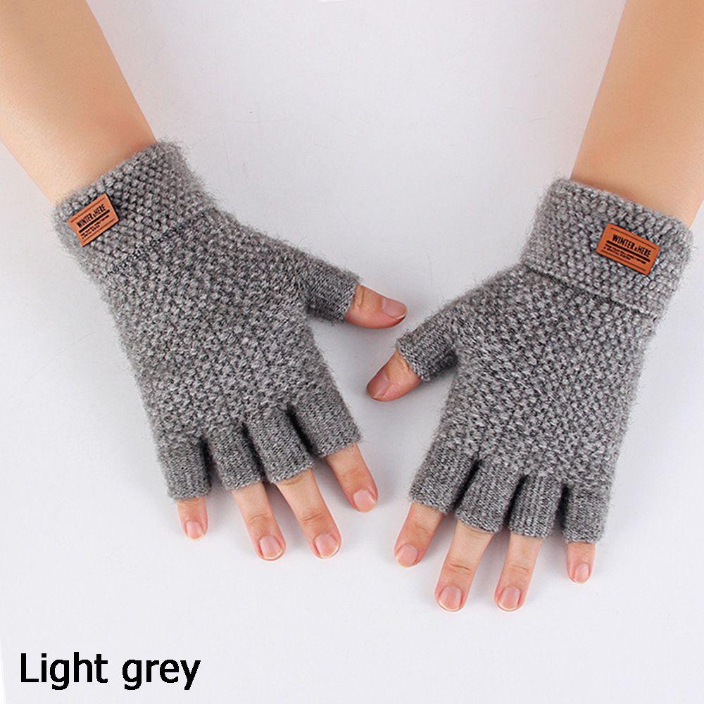 Label Winter Warm Elastic Half Finger Mittens Knitted Alpaca Wool Driving Gloves Fingerless Gloves