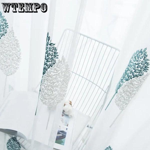 WTEMPO 2 шт., оконная ширма с вышивкой листьев, домашний балкон, перфорированная марлевая занавеска для спальни, гостиной, готовая оконная ширма