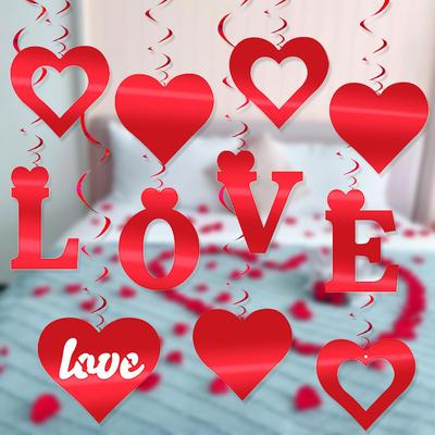 Набор из 11 спиральных подвесных украшений в форме сердца LOVE с пайетками на День святого Валентина 2025 года для свадеб и комнат