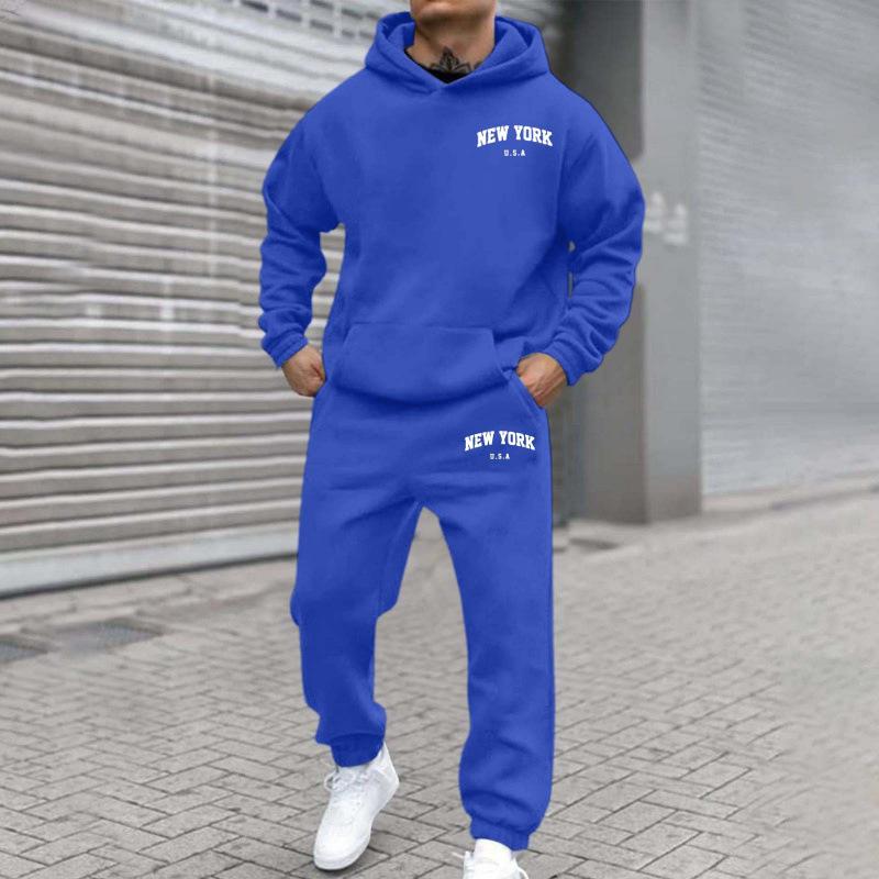 New hot-selling men's and women's street trend fleece hooded printed sweater hoodie set