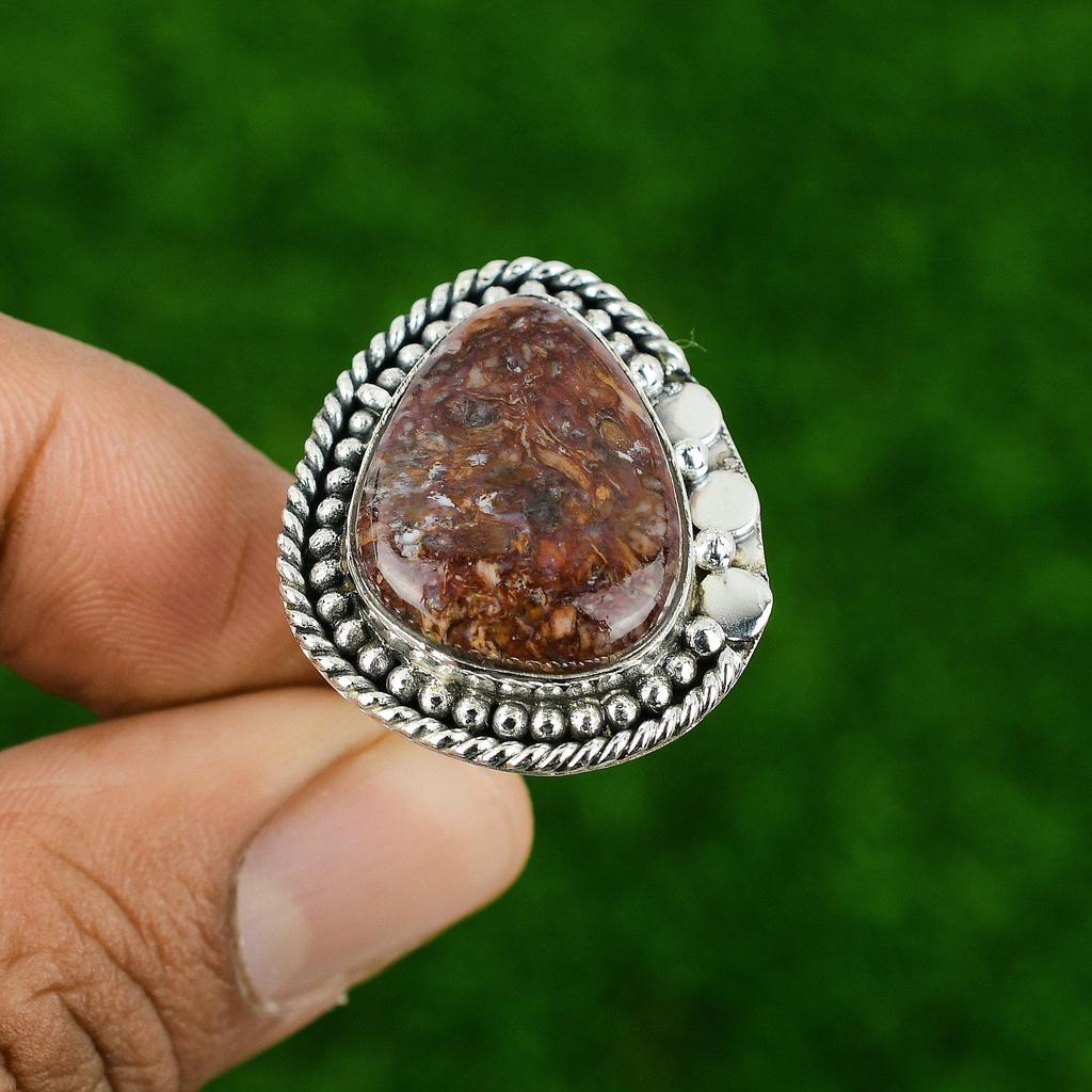 Pear Golden Pietersite Stone Bezel Statement Birthday Ring Jewelry 925 Silver