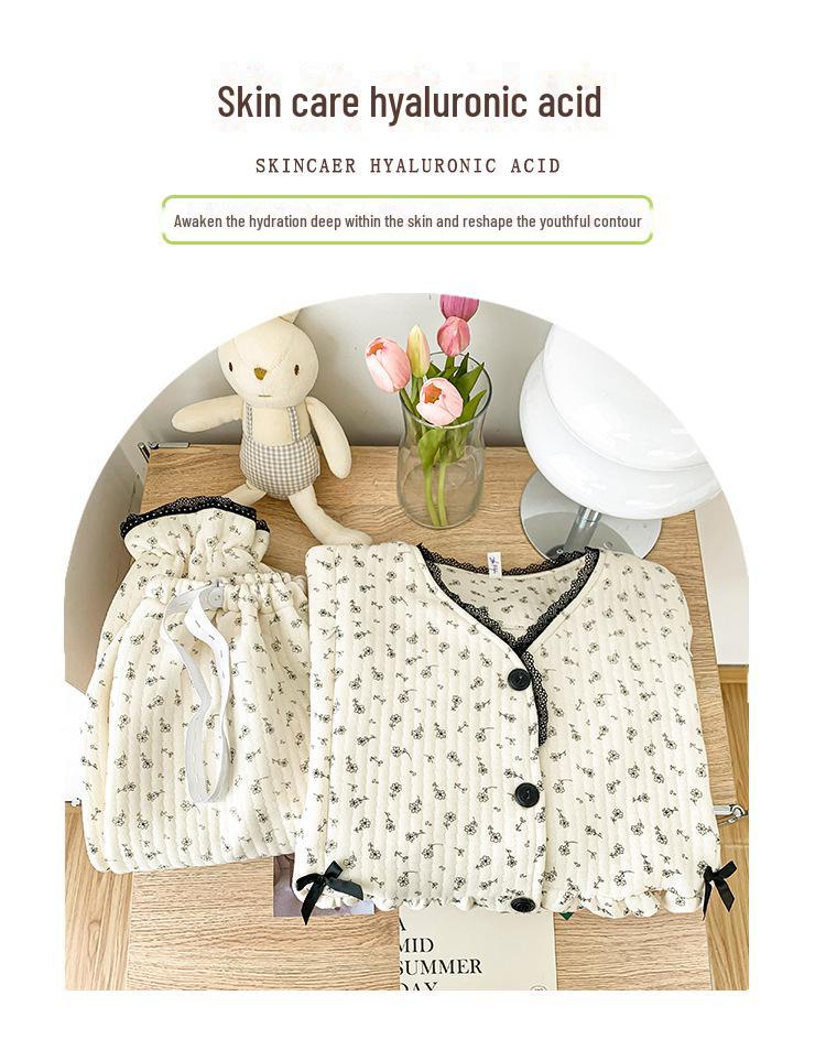 Теплая пижама для беременных из воздухопроницаемого хлопка с прослойкой 2024 года — осенне-зимний кардиган с круглым вырезом и возможностью кормления грудью.