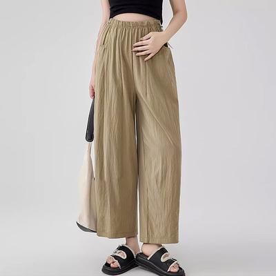 Брюки-девятки для беременных, летние тонкие, верхняя одежда, брюки-баллоны из ледяного шелка, без поддержки, беременность не стесняет живот, широкие брюки
