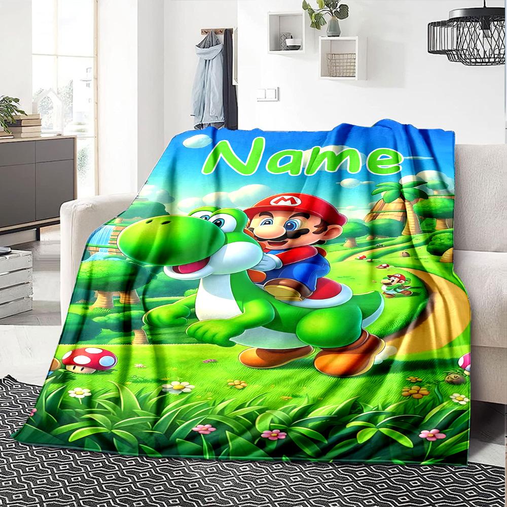 Custom Name Super Mario Bros Adventure flannel Blanket for Super Soft Cute Comfort Blanket for Travel Bedding Couch Sofa Blanket