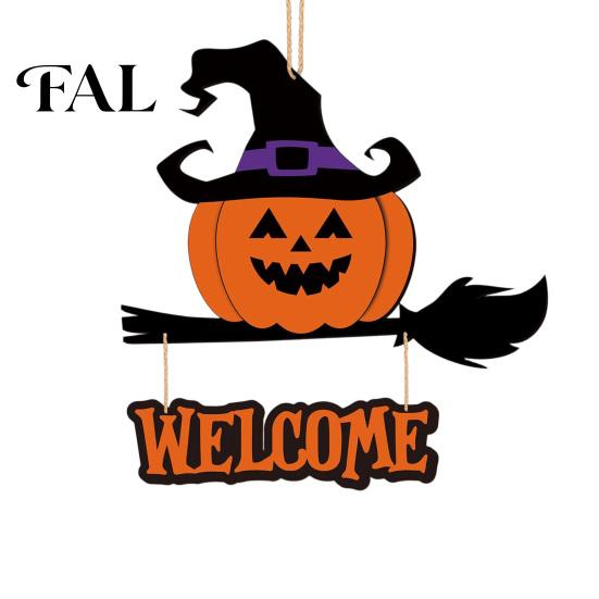 Pumpkin Wall Plaque Halloween Wooden Welcome Door Sign, Ghost Bat Hanging Decor Sign for Yard, Home Party Entrance Rustic Wood Art