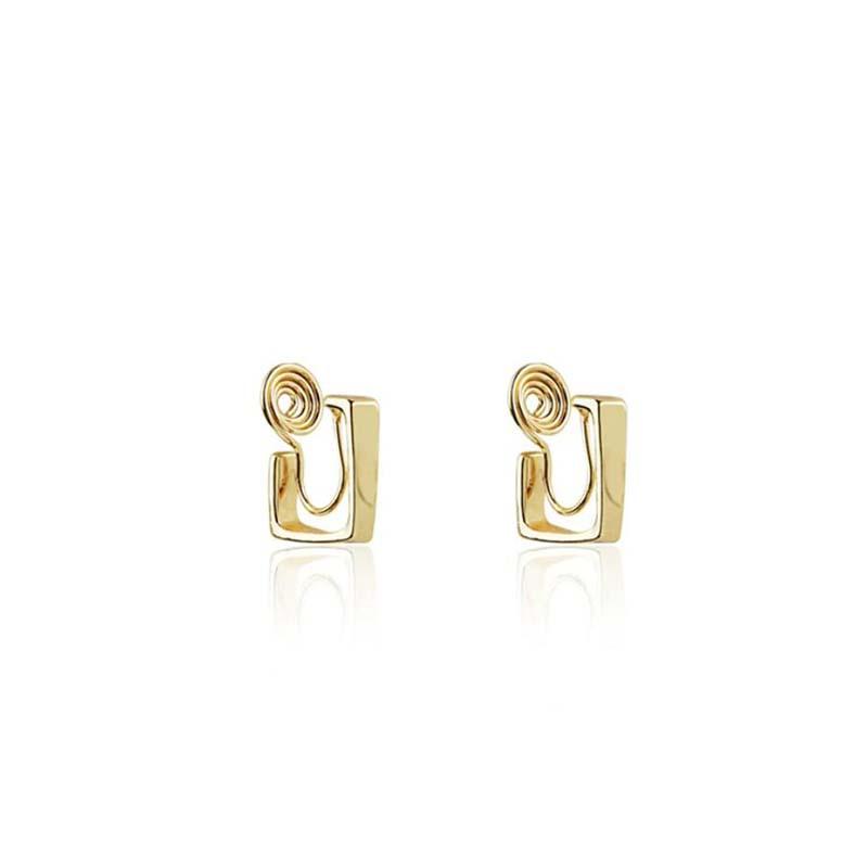 Elegant French Mosquito Coil Ear Clip Earrings - No Piercing Needed, Simple Square Design for Women