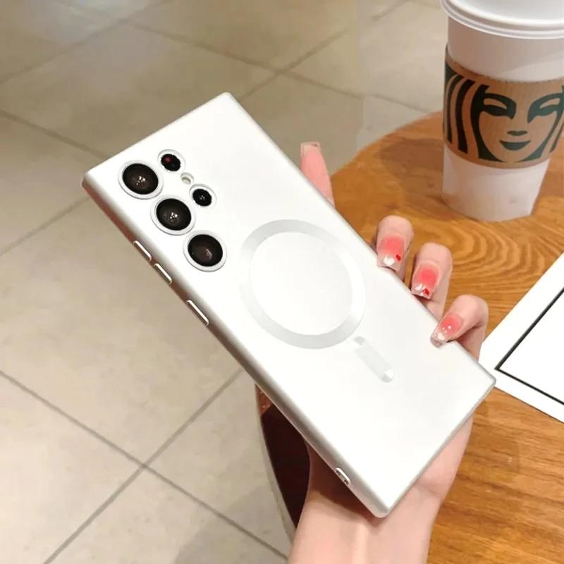 Для чехла Magsafe Wireless Charging Case для Samsung S24 S23 S22 S21 S20 S20FE S23FE Note 20 Ultra Plus TPU Soft Magnetic Back Cover