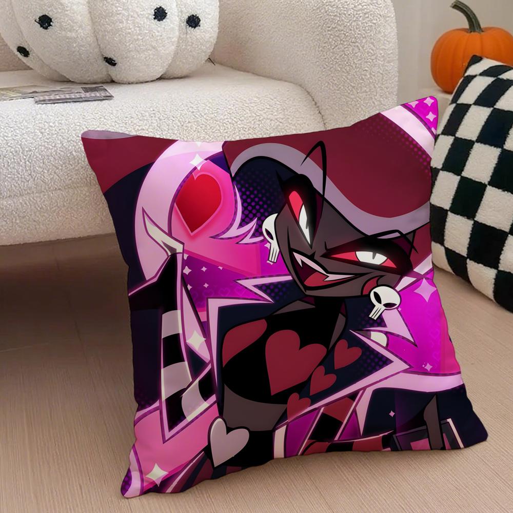 Edgy Musical Quirky Animate HHazbin Hotel Cushion Cover Throw Pillow Cover Hidden Button Durable Polyester Chair Cushion